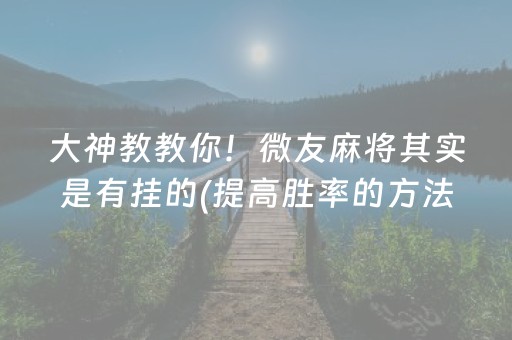大神教教你！微友麻将其实是有挂的(提高胜率的方法)