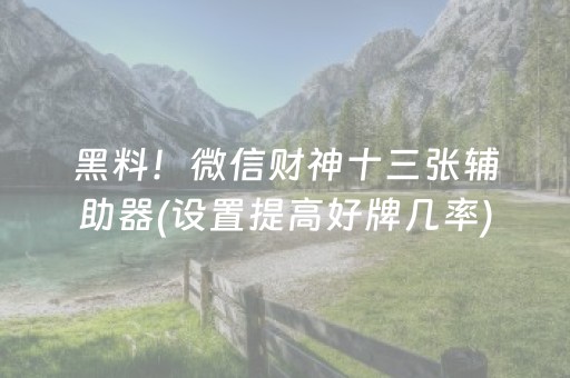 黑料！微信财神十三张辅助器(设置提高好牌几率)