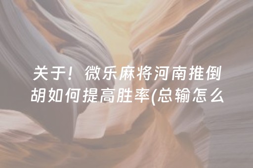 关于！微乐麻将河南推倒胡如何提高胜率(总输怎么回事)