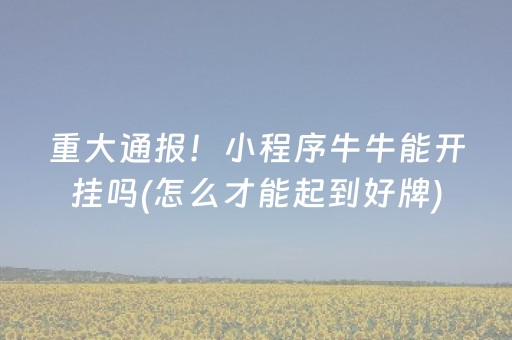 重大通报！小程序牛牛能开挂吗(怎么才能起到好牌)
