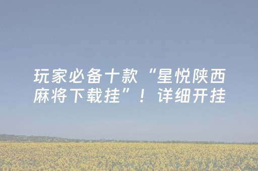 玩家必备十款“星悦陕西麻将下载挂”！详细开挂教程（确实真的有挂)-知乎