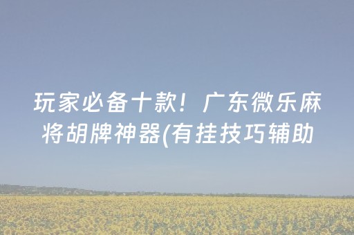 玩家必备十款！广东微乐麻将胡牌神器(有挂技巧辅助器)