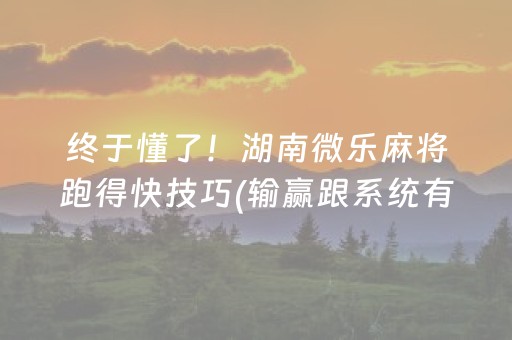 终于懂了！湖南微乐麻将跑得快技巧(输赢跟系统有关系吗)