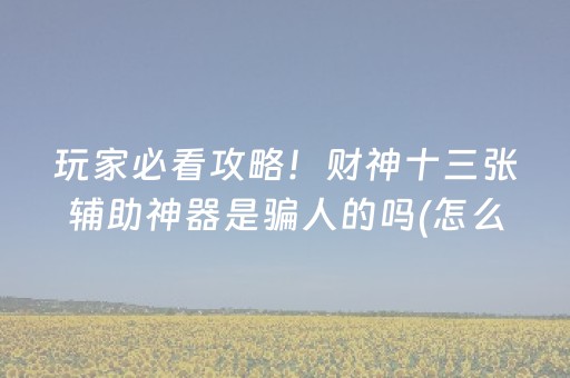玩家必看攻略！财神十三张辅助神器是骗人的吗(怎么让系统给自己好牌)