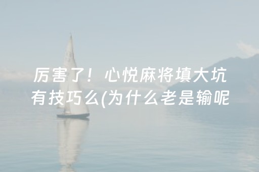 厉害了！心悦麻将填大坑有技巧么(为什么老是输呢)
