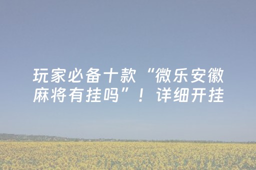 玩家必备十款“微乐安徽麻将有挂吗”！详细开挂教程（确实真的有挂)-知乎