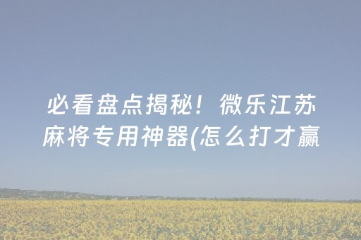 必看盘点揭秘！微乐江苏麻将专用神器(怎么打才赢)
