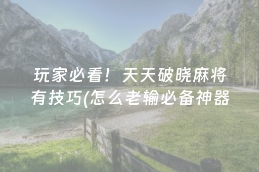 玩家必看！天天破晓麻将有技巧(怎么老输必备神器)