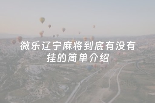 微乐辽宁麻将到底有没有挂的简单介绍