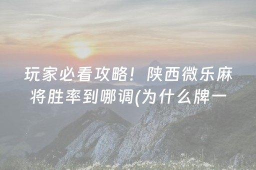 玩家必看攻略！陕西微乐麻将胜率到哪调(为什么牌一直很差)