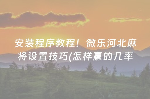 安装程序教程！微乐河北麻将设置技巧(怎样赢的几率大)
