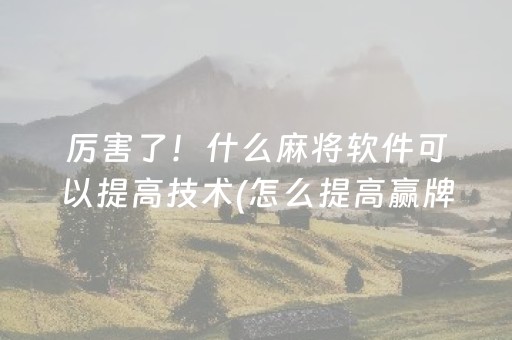 厉害了！什么麻将软件可以提高技术(怎么提高赢牌率)