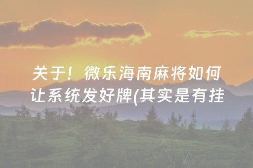 关于！微乐海南麻将如何让系统发好牌(其实是有挂确实有挂)