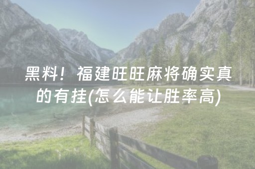 黑料！福建旺旺麻将确实真的有挂(怎么能让胜率高)