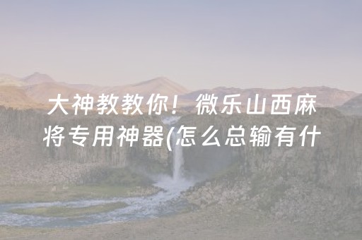 大神教教你！微乐山西麻将专用神器(怎么总输有什么猫腻)