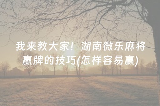 我来教大家！湖南微乐麻将赢牌的技巧(怎样容易赢)