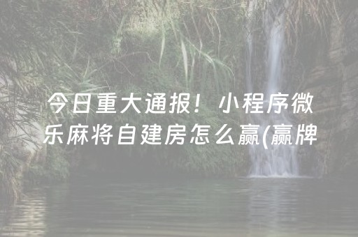 今日重大通报！小程序微乐麻将自建房怎么赢(赢牌技巧插件安装)