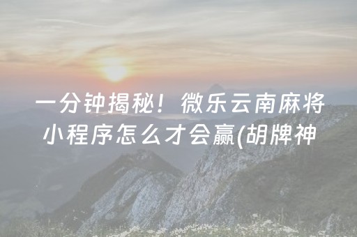 一分钟揭秘！微乐云南麻将小程序怎么才会赢(胡牌神器有猫腻吗)
