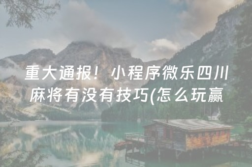 重大通报！小程序微乐四川麻将有没有技巧(怎么玩赢几率大)