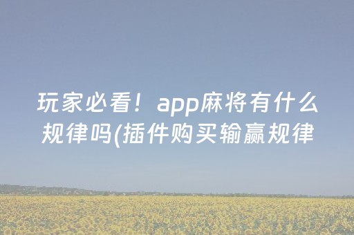 玩家必看！app麻将有什么规律吗(插件购买输赢规律)