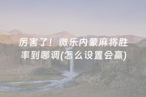 厉害了！微乐内蒙麻将胜率到哪调(怎么设置会赢)