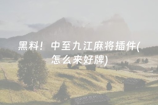 黑料！中至九江麻将插件(怎么来好牌)