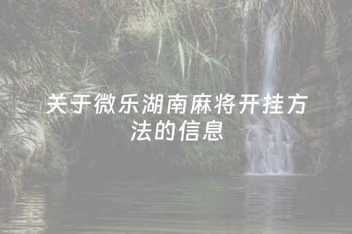 关于微乐湖南麻将开挂方法的信息