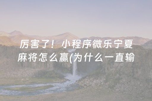 厉害了！小程序微乐宁夏麻将怎么赢(为什么一直输)