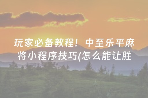 玩家必备教程！中至乐平麻将小程序技巧(怎么能让胜率高)