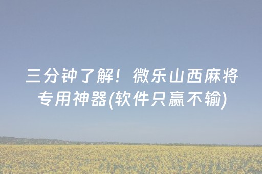 三分钟了解！微乐山西麻将专用神器(软件只赢不输)