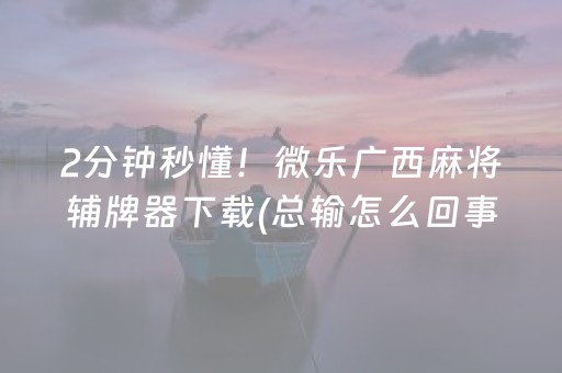 2分钟秒懂！微乐广西麻将辅牌器下载(总输怎么回事)