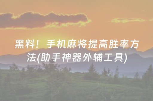 黑料！手机麻将提高胜率方法(助手神器外辅工具)