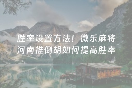 胜率设置方法！微乐麻将河南推倒胡如何提高胜率(怎么才有好牌)