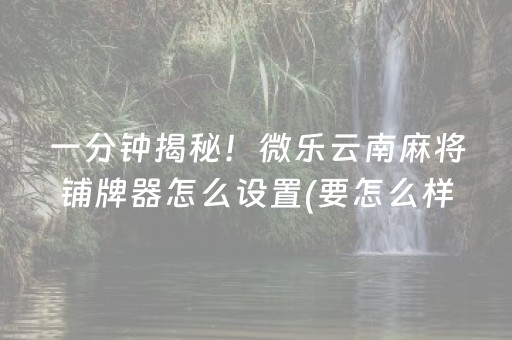 一分钟揭秘！微乐云南麻将铺牌器怎么设置(要怎么样拿到好牌)