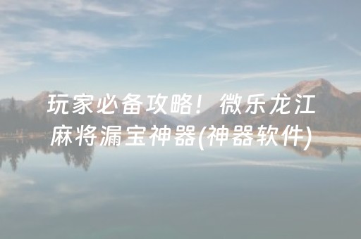 玩家必备攻略！微乐龙江麻将漏宝神器(神器软件)
