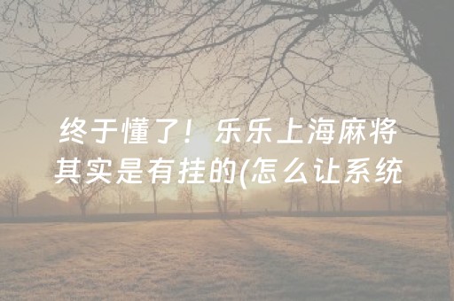 终于懂了！乐乐上海麻将其实是有挂的(怎么让系统给你发好牌)
