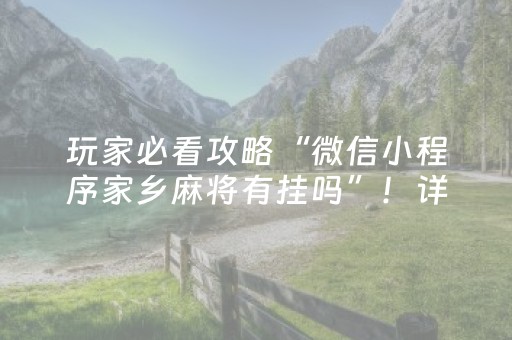 玩家必看攻略“微信小程序家乡麻将有挂吗”！详细开挂教程（确实真的有挂)-知乎