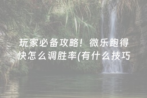 玩家必备攻略！微乐跑得快怎么调胜率(有什么技巧)
