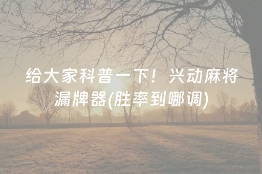 给大家科普一下！兴动麻将漏牌器(胜率到哪调)