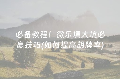 必备教程！微乐填大坑必赢技巧(如何提高胡牌率)