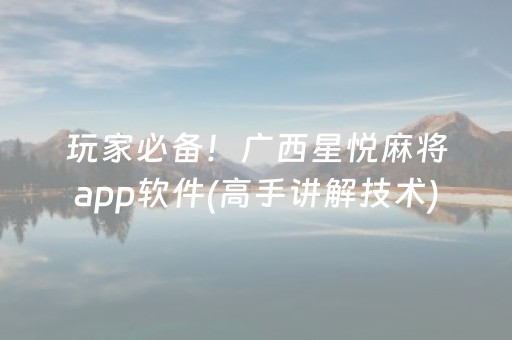 玩家必备！广西星悦麻将app软件(高手讲解技术)