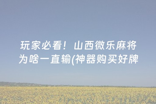 玩家必看！山西微乐麻将为啥一直输(神器购买好牌规律)