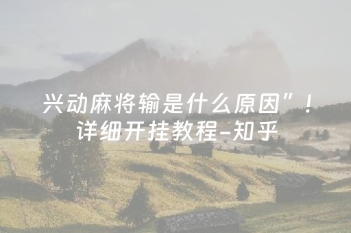 兴动麻将输是什么原因”!详细开挂教程-知乎