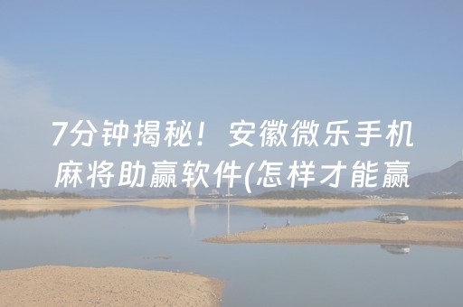 7分钟揭秘！安徽微乐手机麻将助赢软件(怎样才能赢)