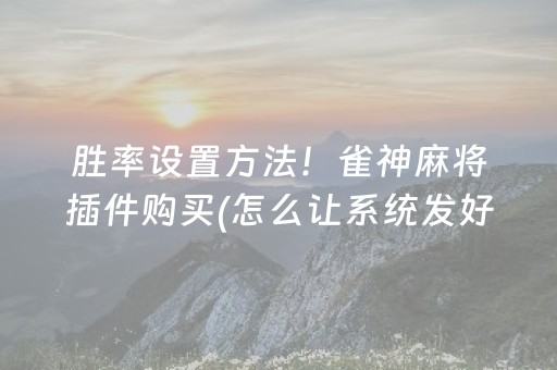 胜率设置方法！雀神麻将插件购买(怎么让系统发好牌)