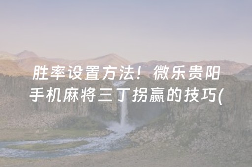 胜率设置方法！微乐贵阳手机麻将三丁拐赢的技巧(怎么打才能赢)
