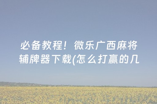 必备教程！微乐广西麻将辅牌器下载(怎么打赢的几率大)