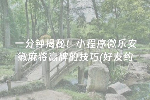 一分钟揭秘！小程序微乐安徽麻将赢牌的技巧(好友约战老是输)