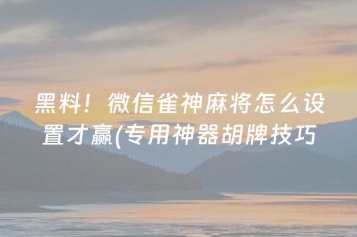 黑料！微信雀神麻将怎么设置才赢(专用神器胡牌技巧)