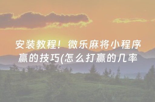 安装教程！微乐麻将小程序赢的技巧(怎么打赢的几率大)